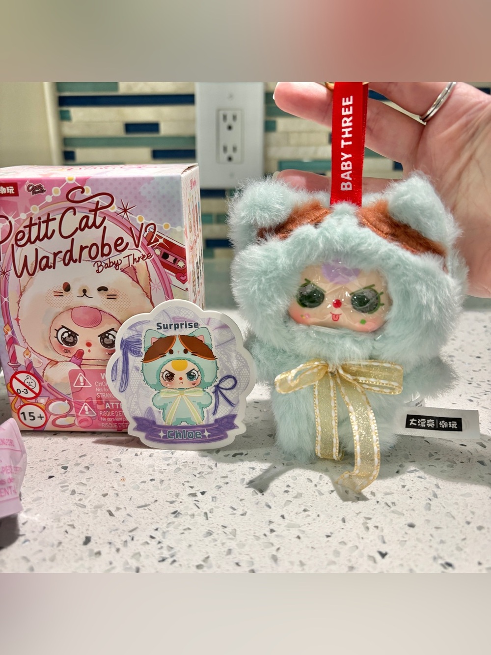 Baby Three Petite Cat Wardrobe V2 Surprise Chloe Purple Hair and Green Bow Eyes